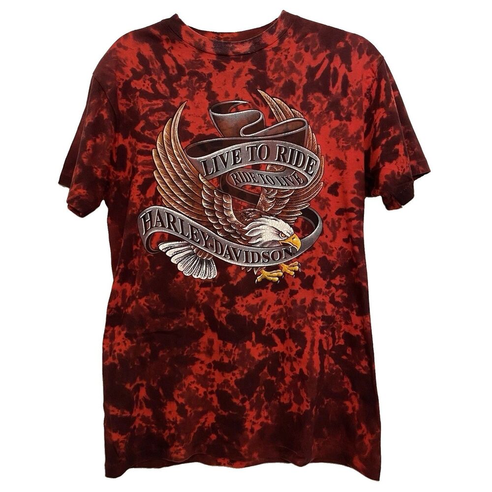 Vintage 90s Harley Davidson Eagle Tie Dye T-Shirt Men’s M Single Stitch Ohio